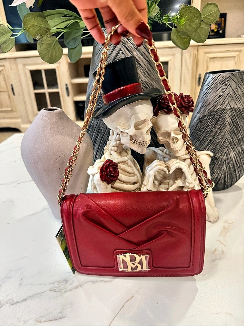 Badgley Mischka Diamond Quilting Crossbody Bag Red